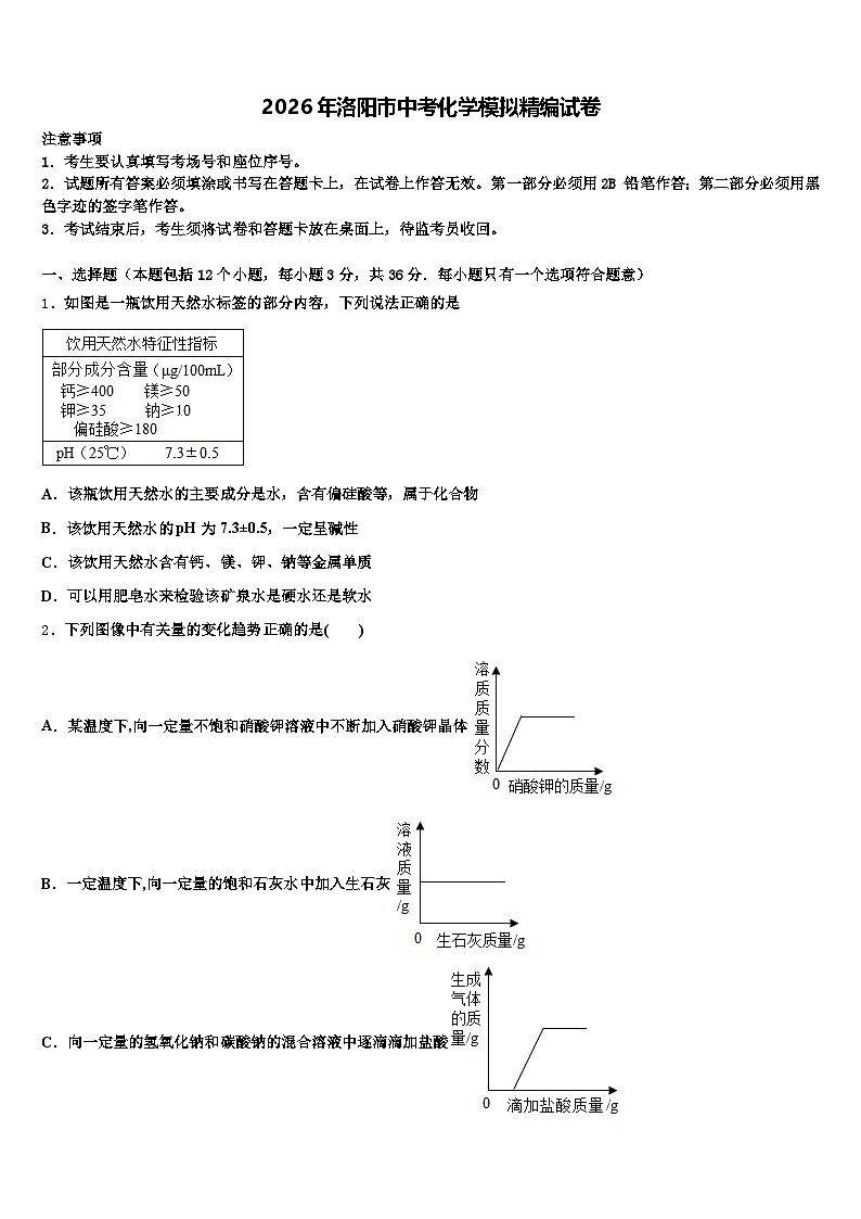 2026年洛阳市中考化学模拟精编试卷(含答案解析)第1页