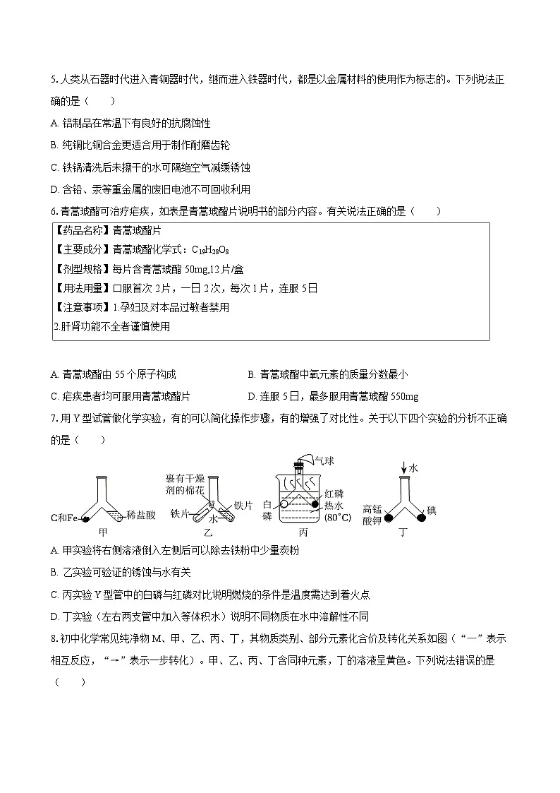2025-2026学年山东省青岛市市南区海信学校九年级(下)开学化学试卷-自定义类型第2页