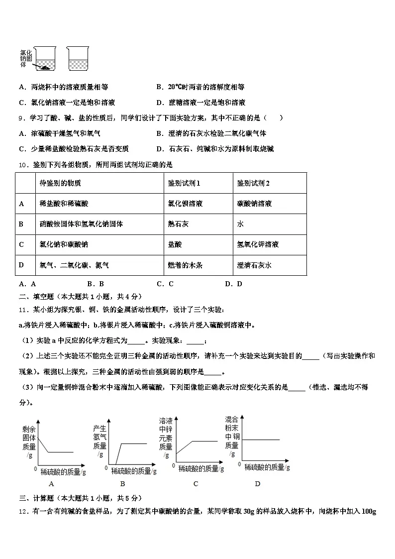 晋城市2026年中考化学最后冲刺模拟试卷(含答案解析)第3页