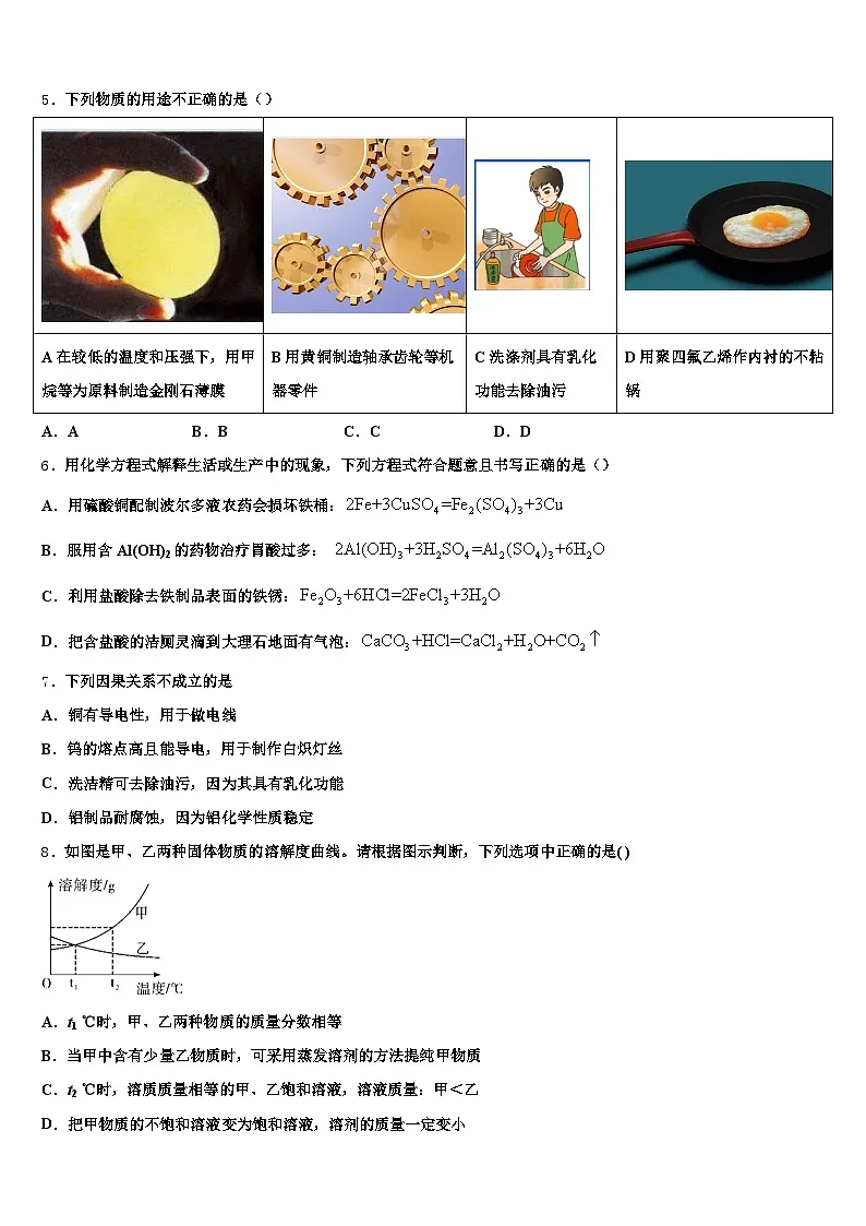 2025-2026学年威海市中考一模化学试题(含答案解析)第2页