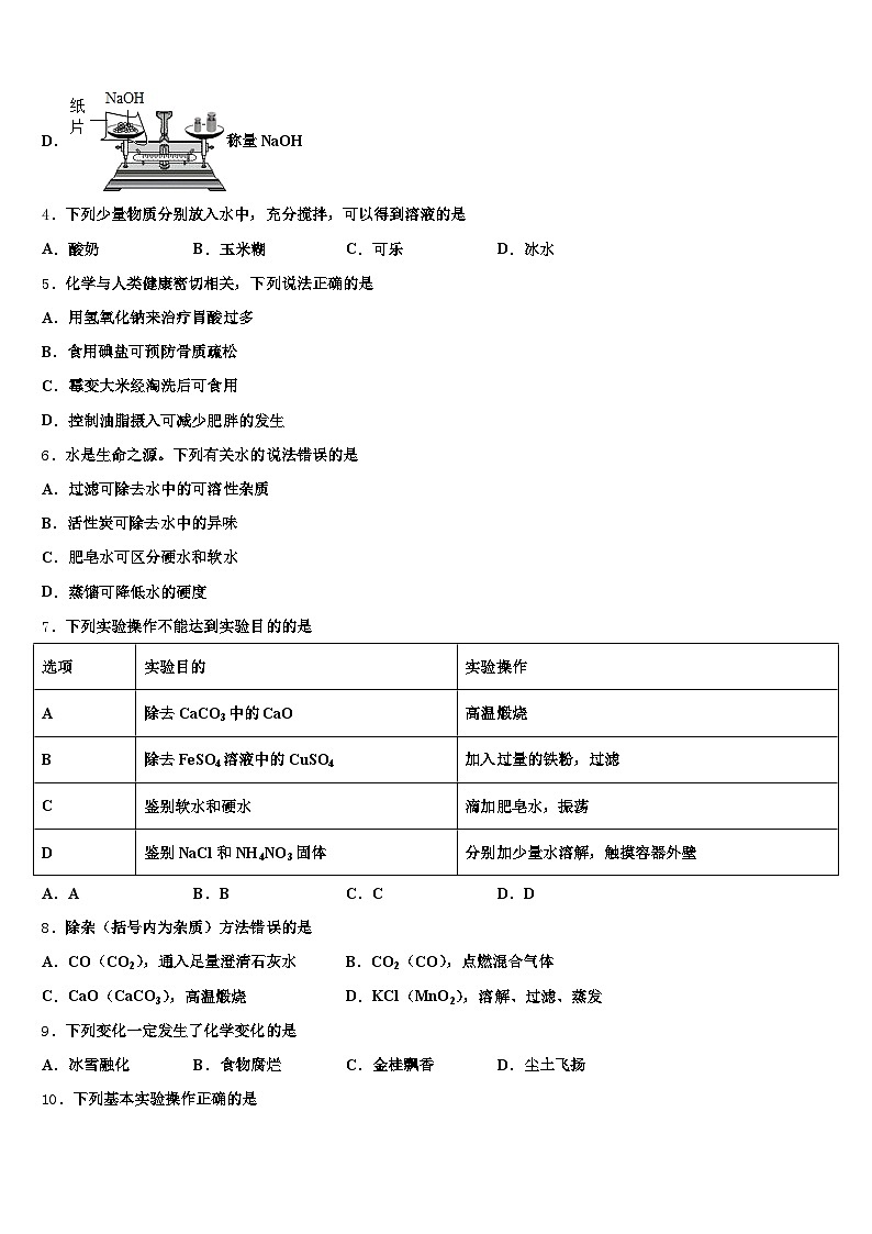 山东省菏泽市2025-2026学年中考四模化学试题(含答案解析)第2页
