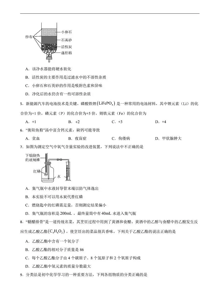 湖南省衡阳市2026年中考模拟化学试题五套含答案第2页