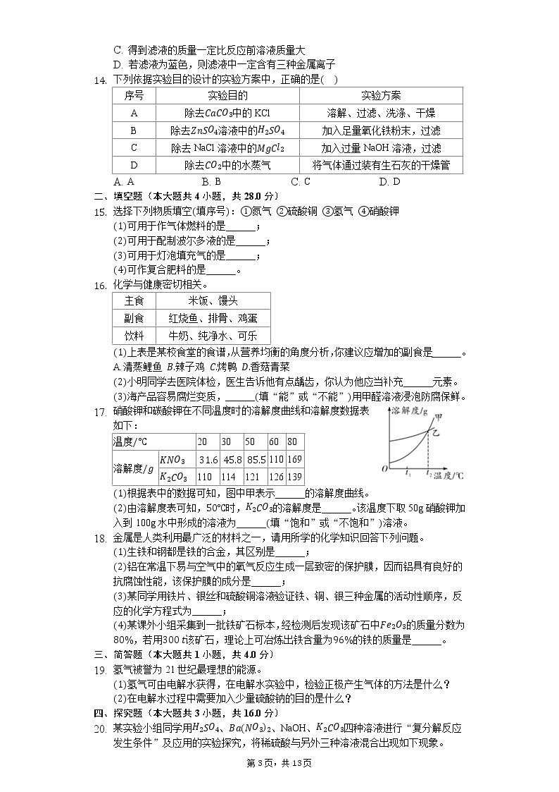 2020年海南省中考化学学业水平模拟试卷（四）03