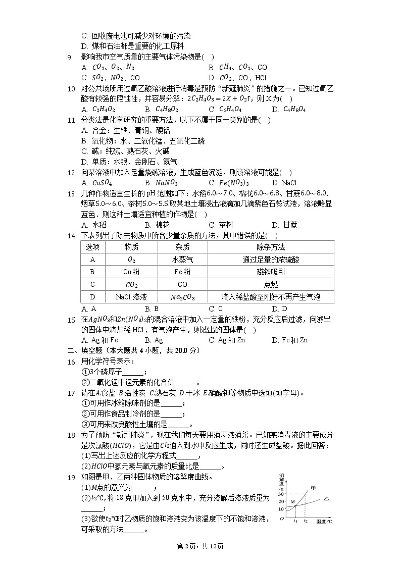 2020年湖南省岳阳市城区二十六校联考中考化学模拟试卷（5月份）02