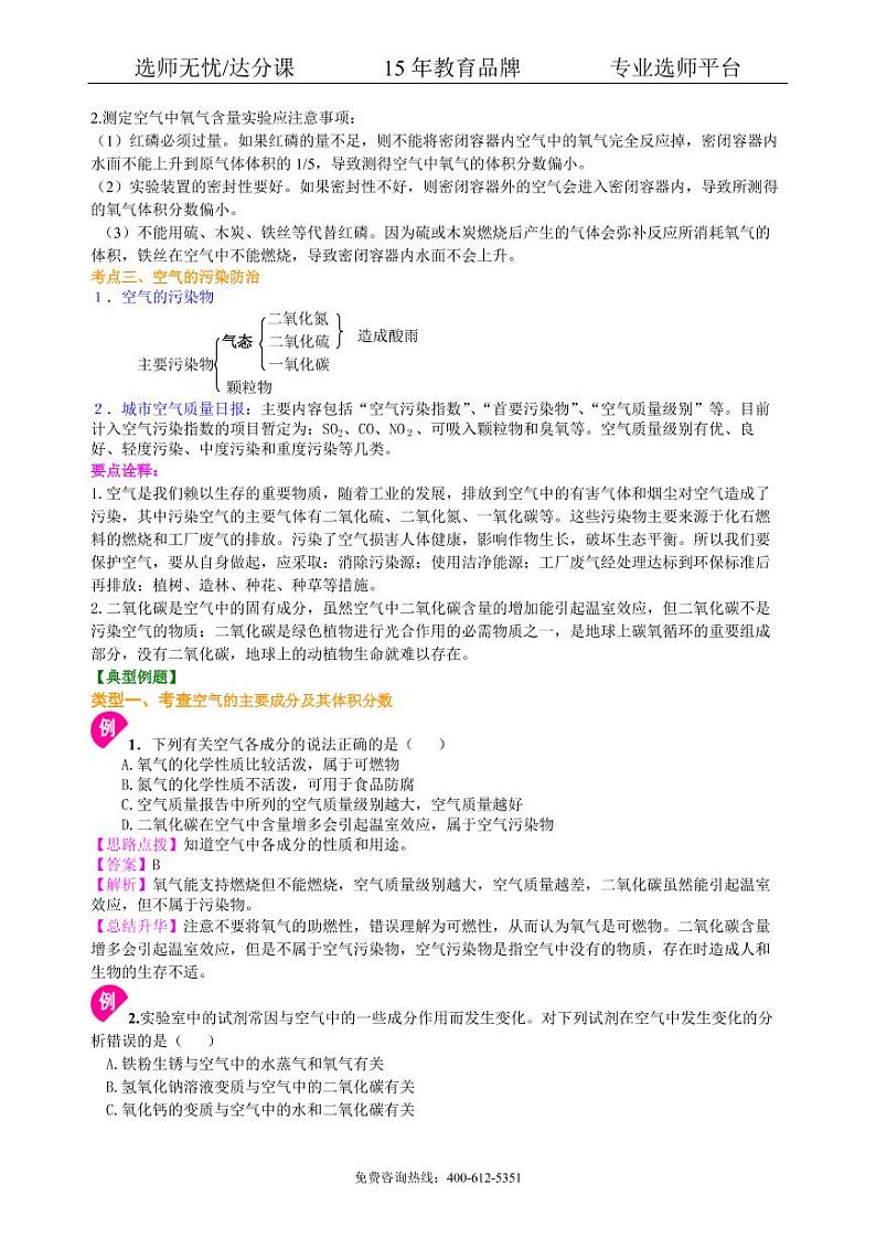 初中化学中考总复习:空气成分的探究(提高) 知识讲解03
