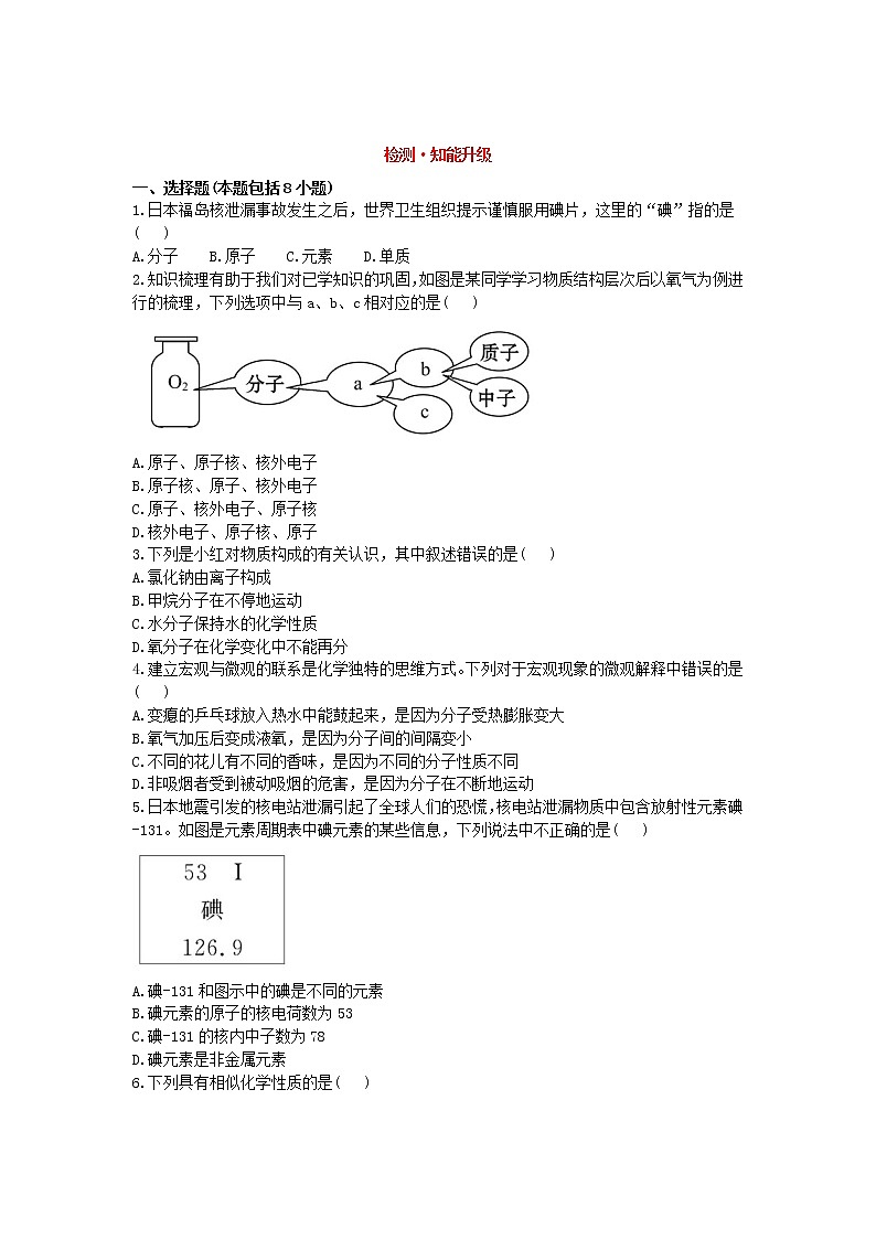 初中化学单元检测试题:3.物质构成的奥秘101