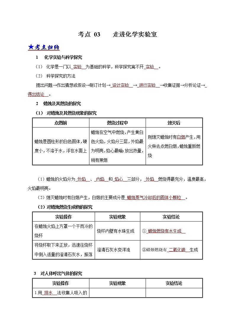 2018-2020中考化学真题分项详解 考点 03 走进化学实验室 (解析版)01