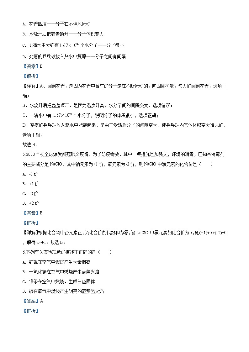 湖南省邵阳市2020年中考化学试题(解析版)03
