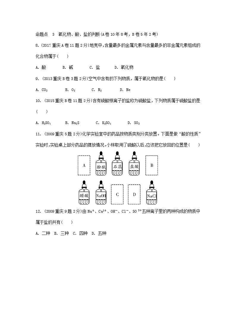 重庆市2018年中考化学总复习第一轮基础知识研究第2单元 第10讲《物质的分类》玩转重庆10年中考真题(含答案)02