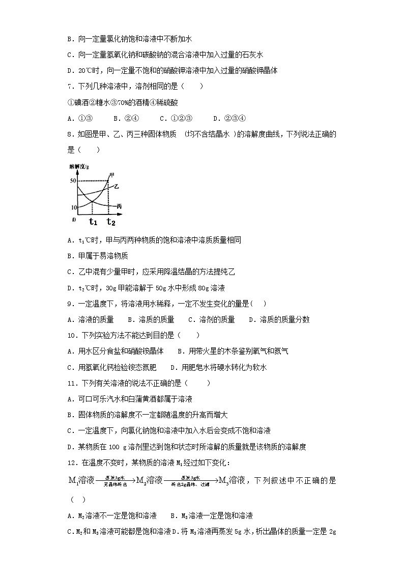 人教版初中化学九年级下册第9单元溶液测试题02