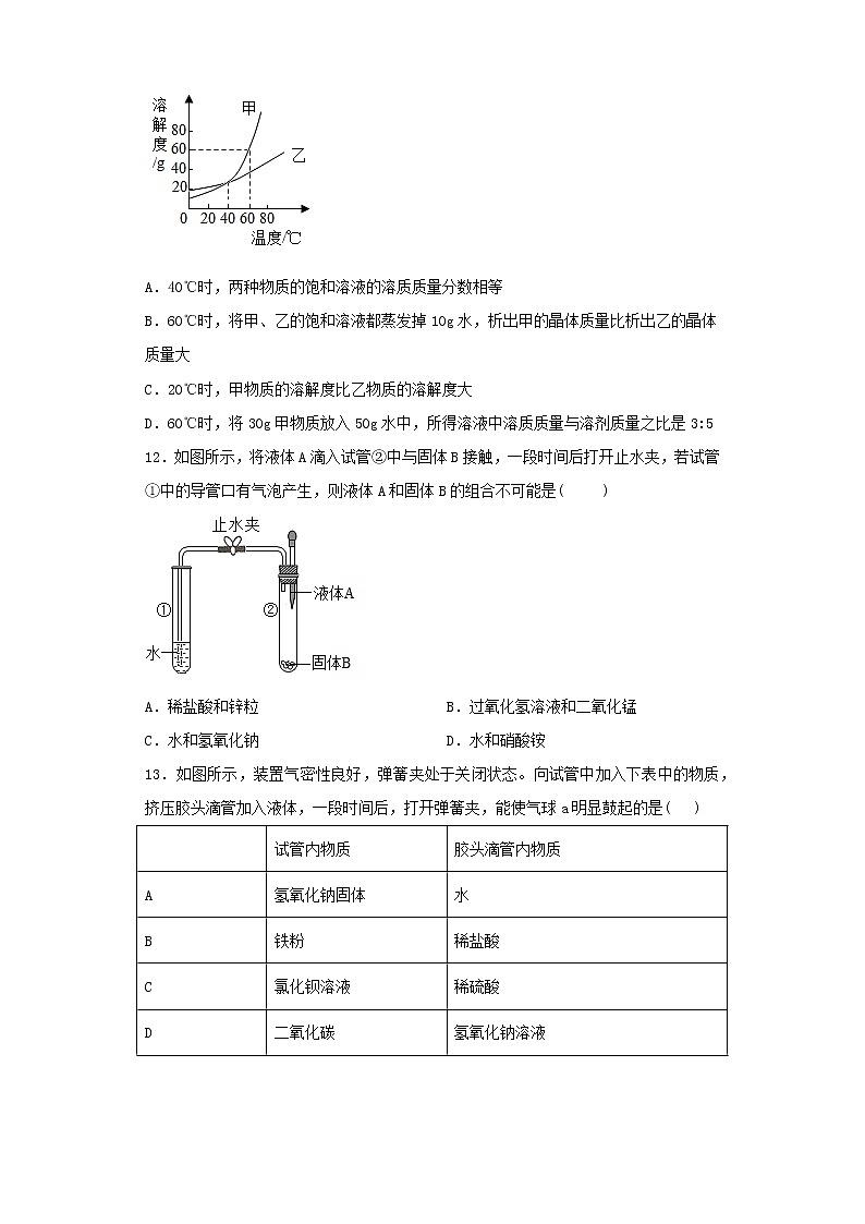 人教版化学九年级下册第九单元溶液测试题03
