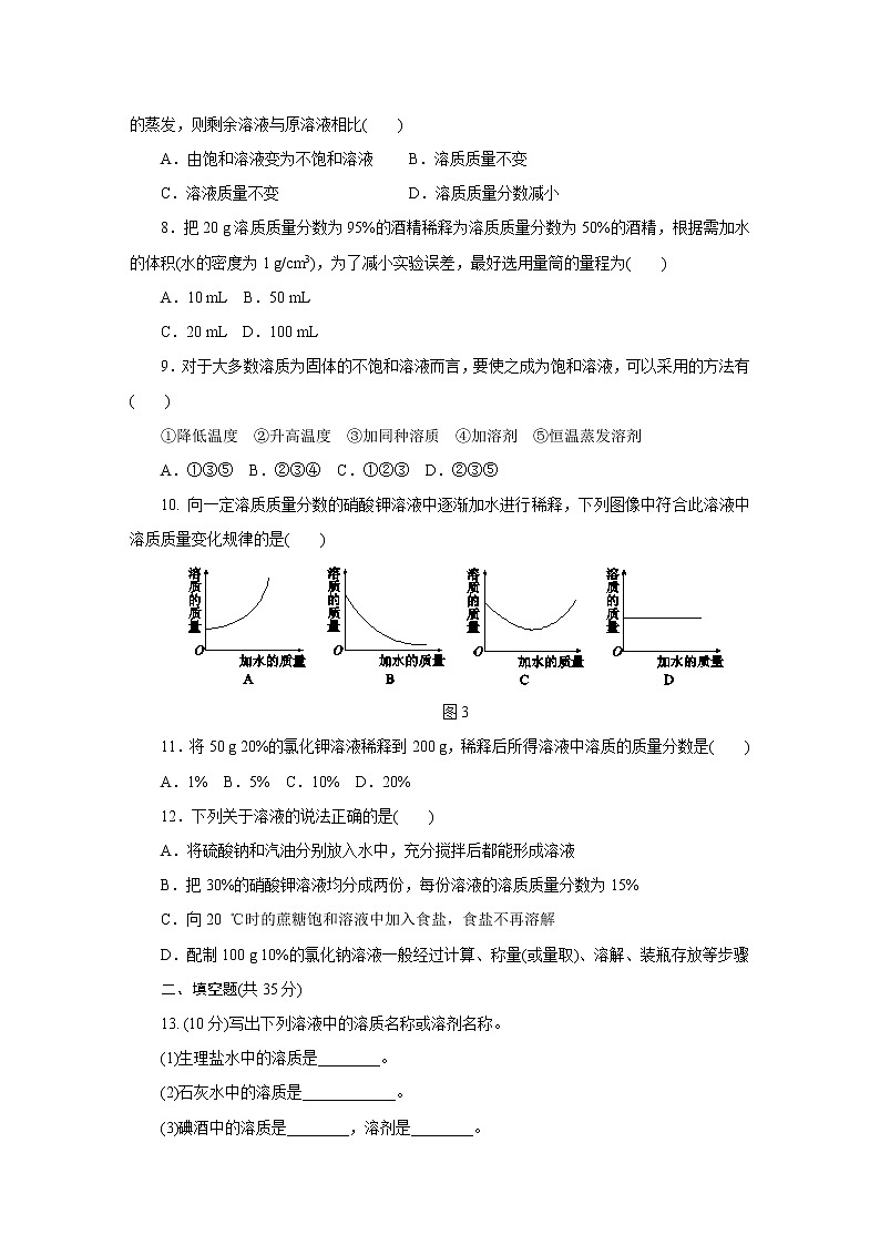 人教版九年级化学下册第九单元  溶液 单元测试题02