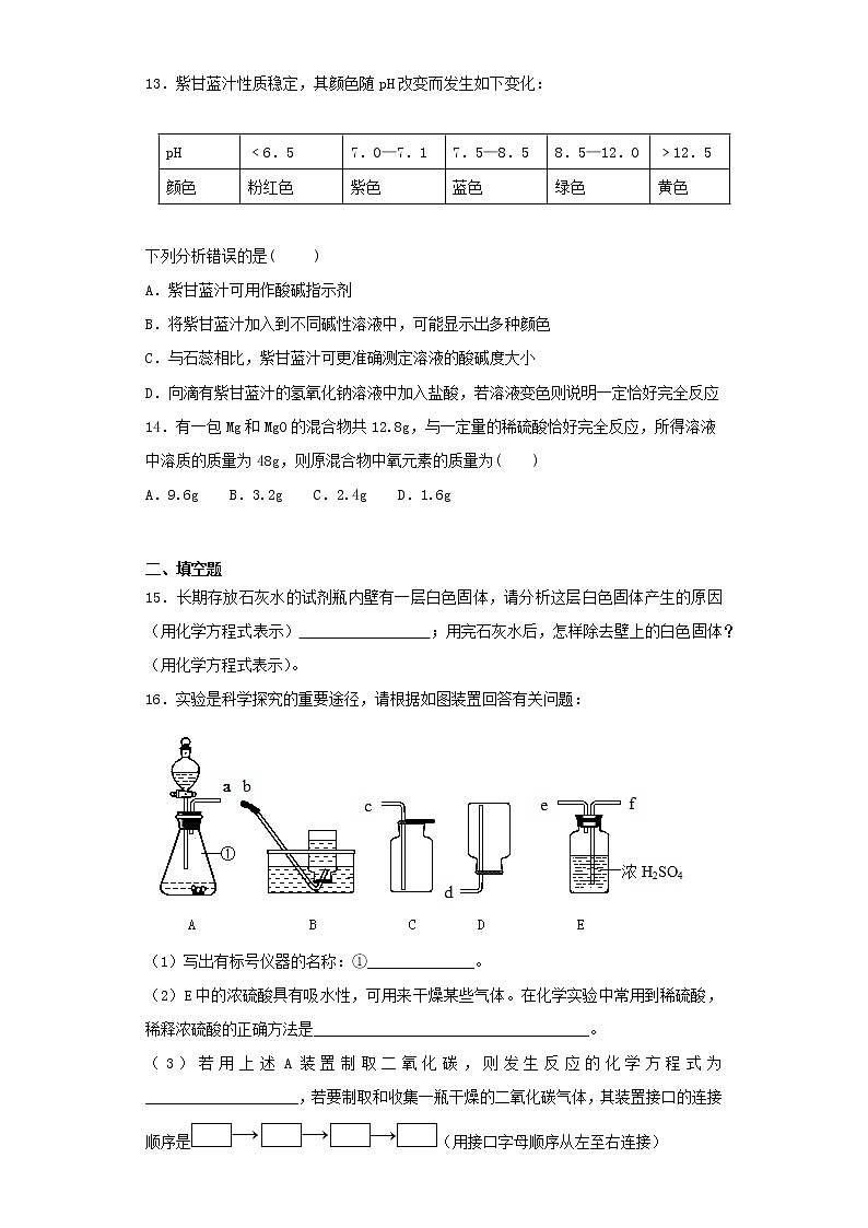 人教版初中化学九年级下册 第十单元酸和碱单元测试题03