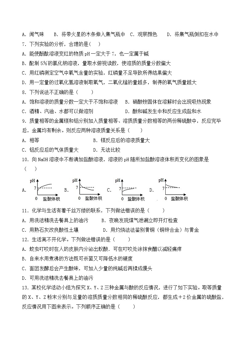 人教版初中化学九年级下册第十单元 酸和碱 单元测试题( 含答案) (3)02