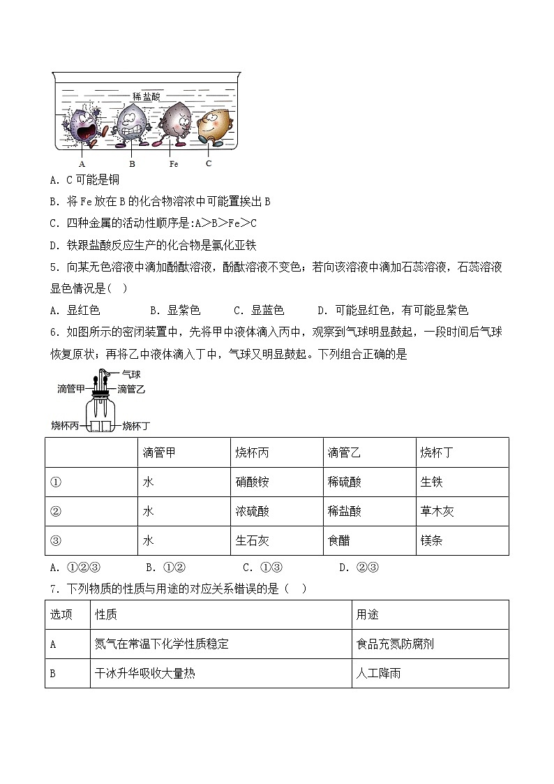 人教版初中化学九年级下册第十单元 酸和碱 单元检测题02