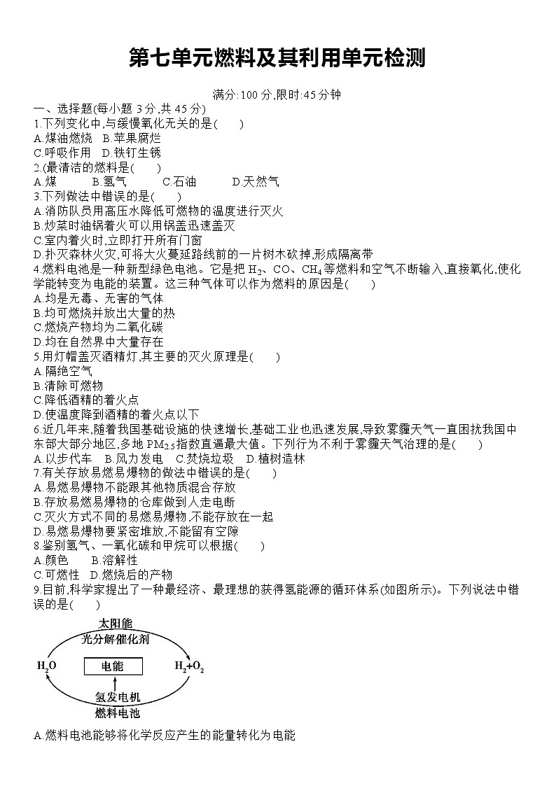 人教版九年级化学上册 第七单元《燃料及其利用》单元测试题(word版,含答案)01