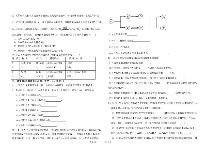 黑龍江省大慶薩爾圖區(qū)2020年初四化學(xué)學(xué)科第二次檢測試卷第2頁