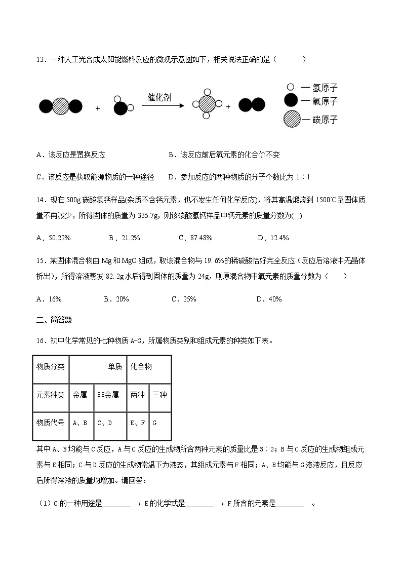 2021届中考化学一轮复习物质组成的表示专题测试卷第3页