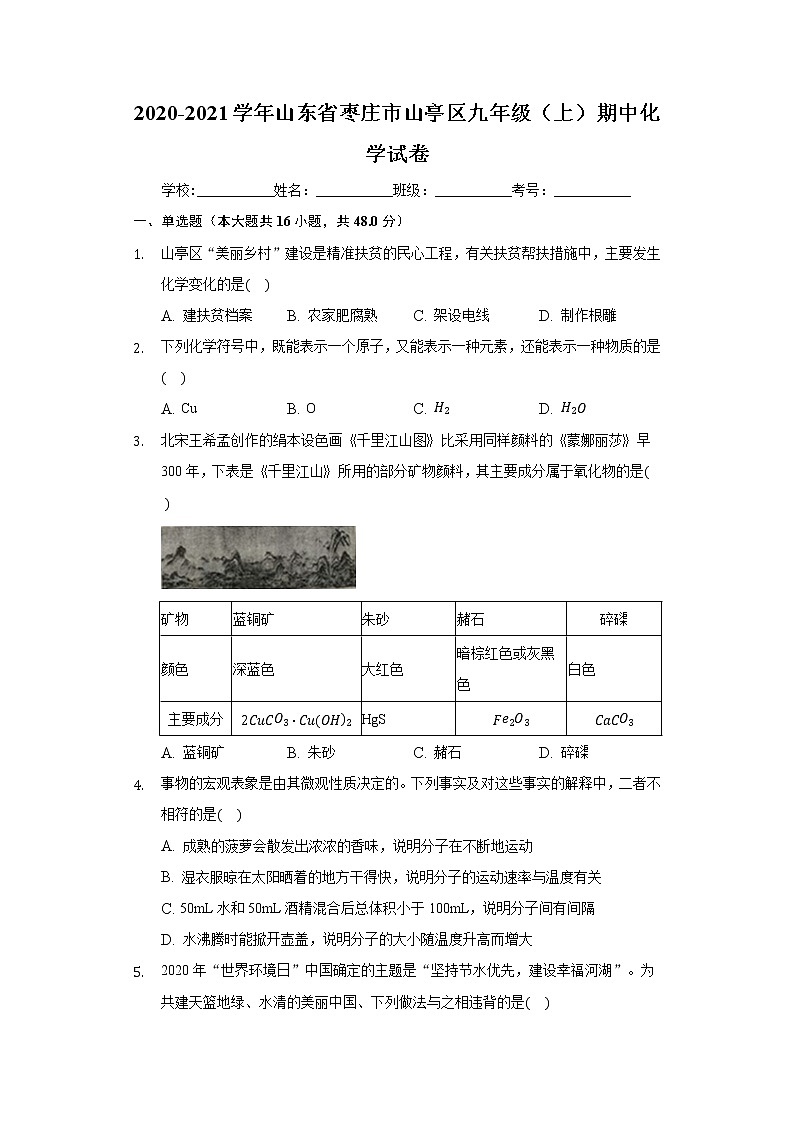 2020-2021学年山东省枣庄市山亭区九年级(上)期中化学试卷01