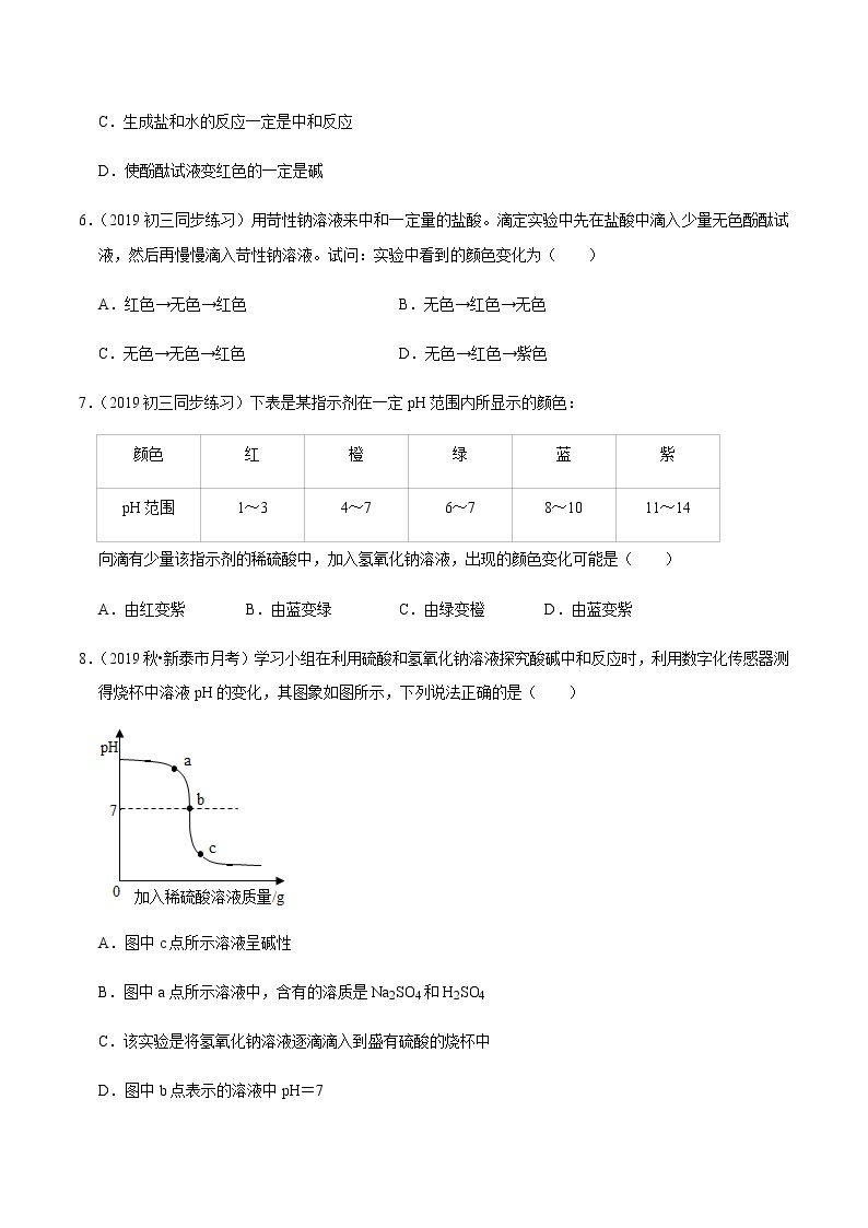 鲁教版九年级化学下册 酸碱中和反应 课件PPT练习题（原卷和解析卷）02