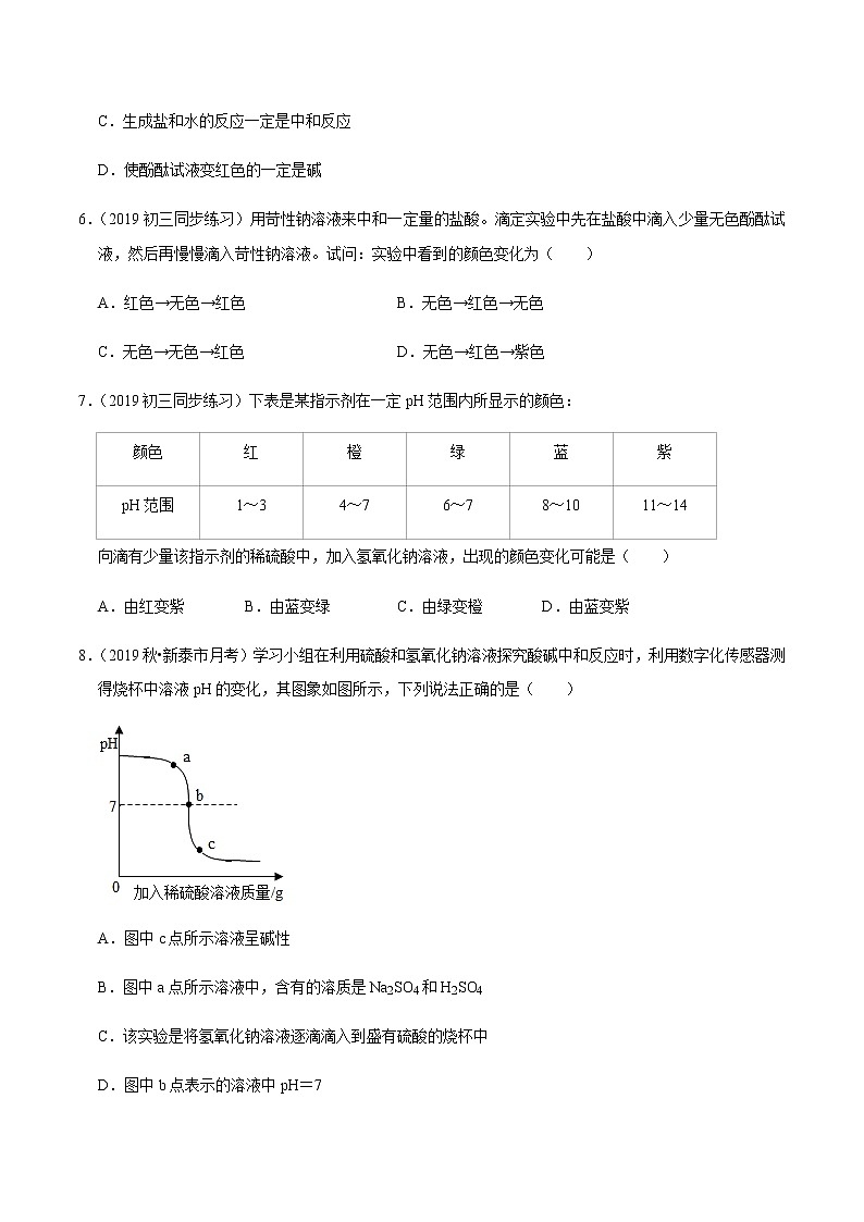 鲁教版九年级化学下册 酸碱中和反应 课件PPT练习题(原卷和解析卷)02