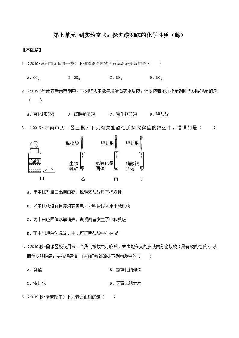 鲁教版九年级化学下册 到实验室去:探究酸和碱的化学性质 课件PPT+练习题(原卷及解析卷)01