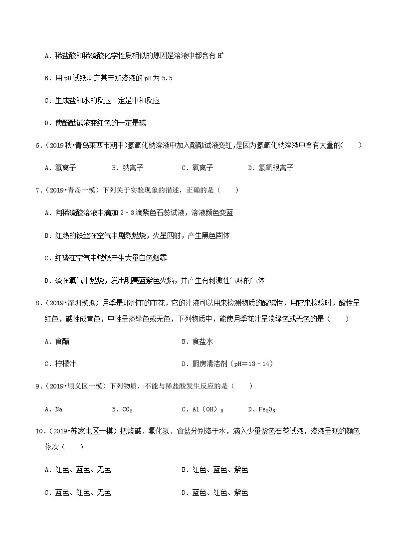 鲁教版九年级化学下册 到实验室去:探究酸和碱的化学性质 课件PPT+练习题(原卷及解析卷)02