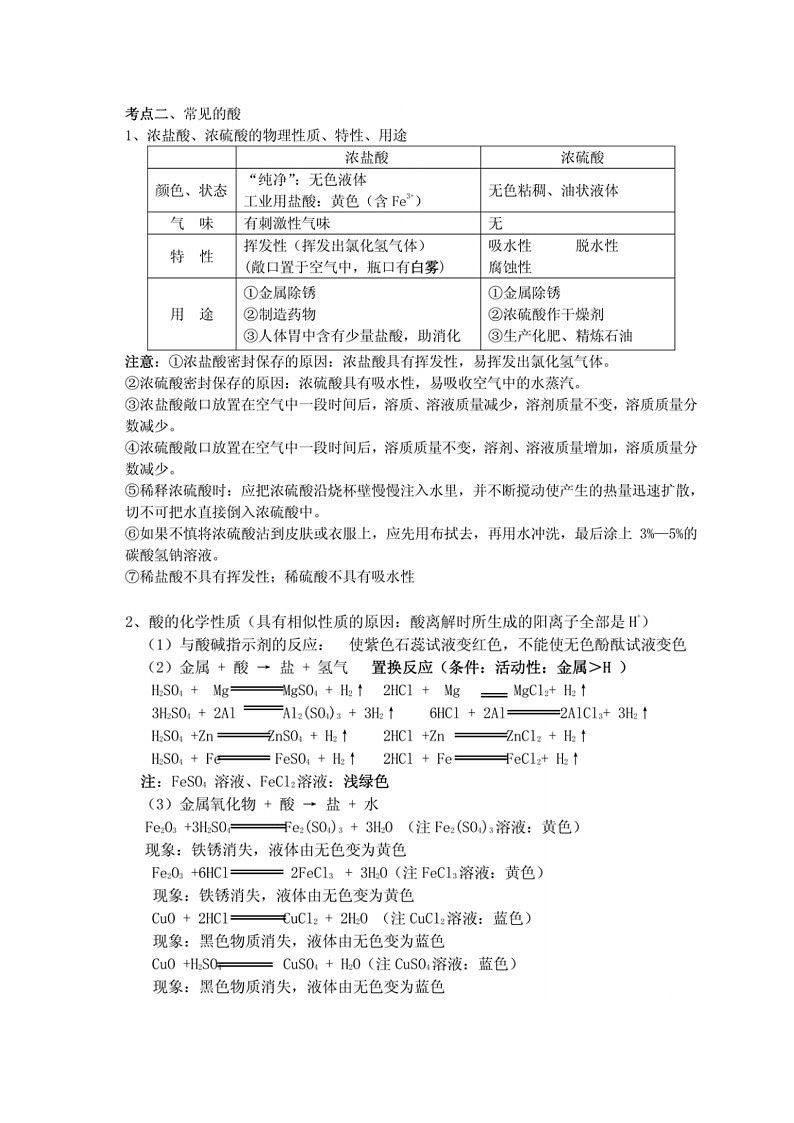 九年级化学人教版(下册)第十单元 酸和碱 课题1常见的酸和碱导学案(1)02