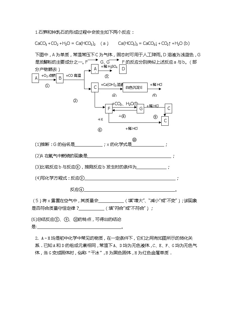 初中 人教版 河南南阳 化学物质推断专项测试卷01