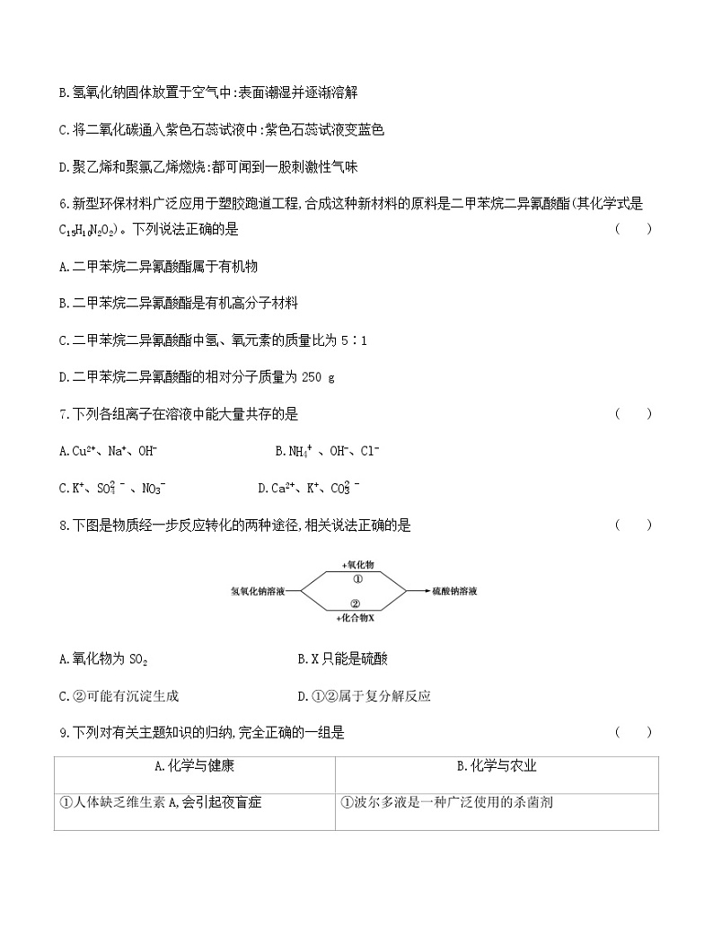 沪科版 初中化学 九年级(下册) 期末检测卷(第6章~第9章)02