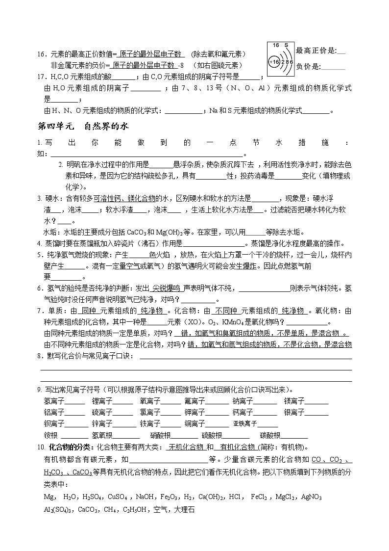 人教版九年级上化学1-8基本知识点合集(填空版)含答案03