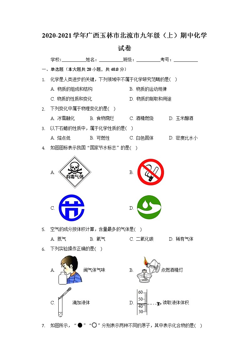 2020-2021学年广西玉林市北流市九年级(上)期中化学试卷01