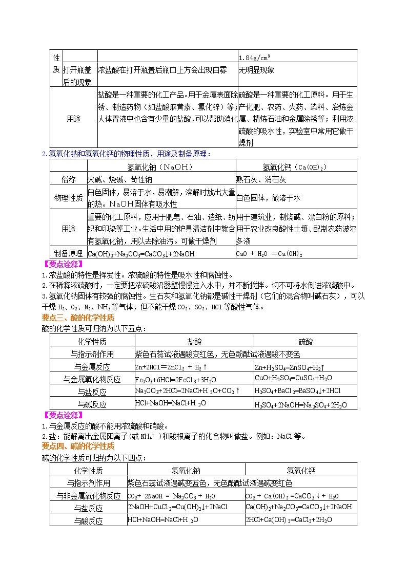 人教版初中九年级化学(下册)  第十单元《酸和碱》全章复习与巩固（基础）学案02