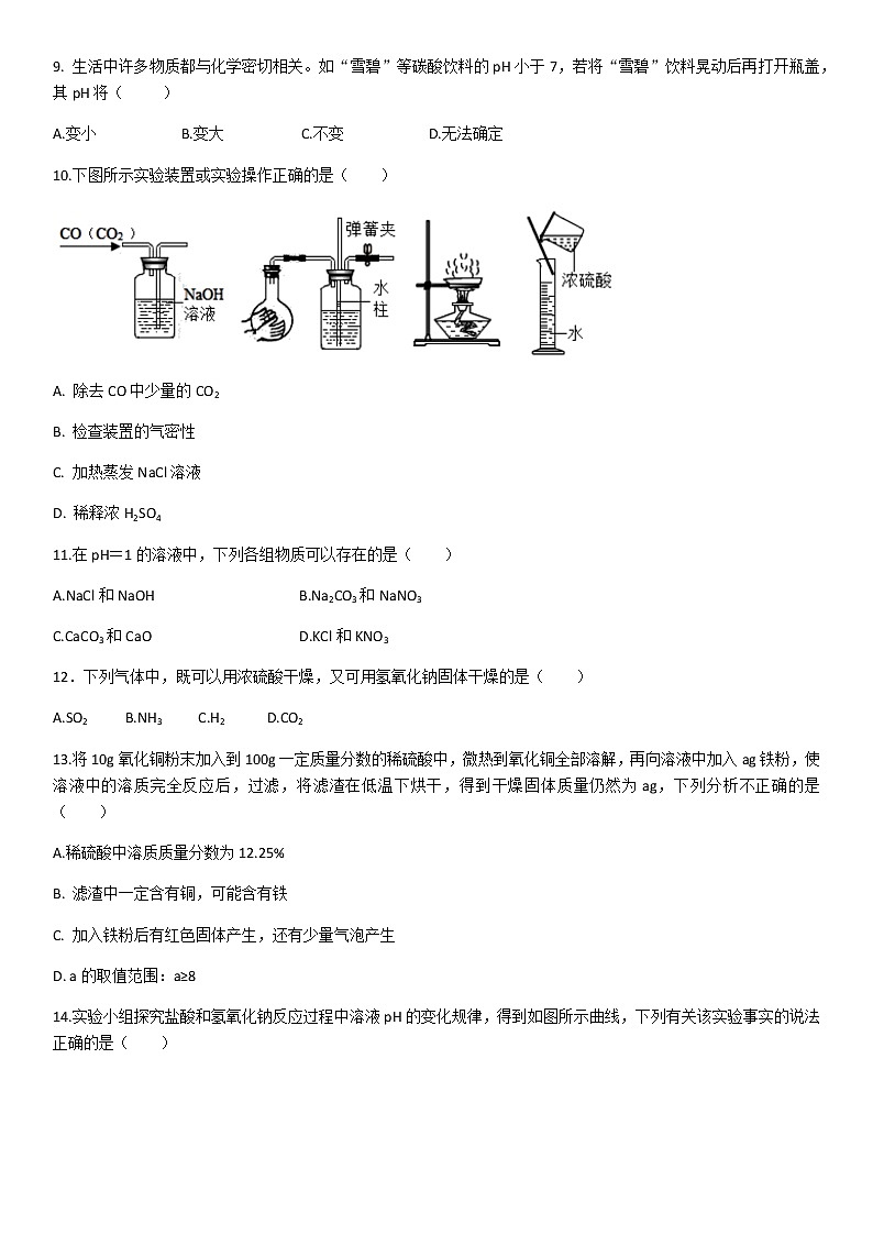 第十单元酸和碱单元复习 单元检测试卷(含答案)02