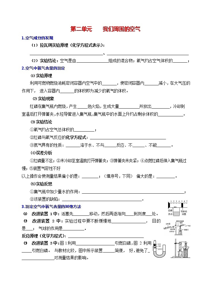 人教版初中化学 第二单元知识点复习测试01