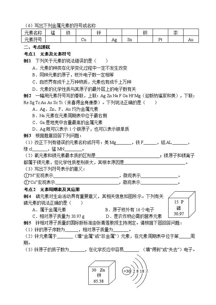 元素和元素周期表 考点测试 2021年中考化学专题复习第2页