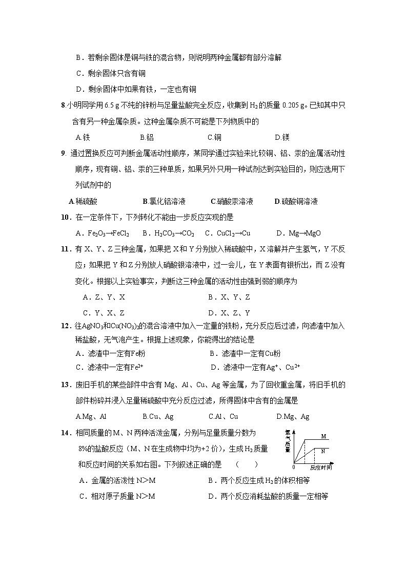 人教版初三化学单元综合测试:第8单元 金属和金属材料 单元测试题及答案102