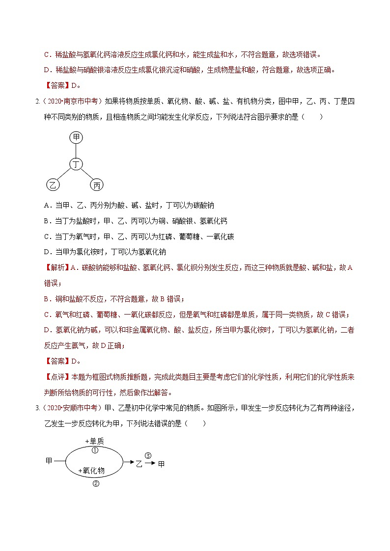 2021年中考化学热点04 物质的推断之给定物质推断题类02