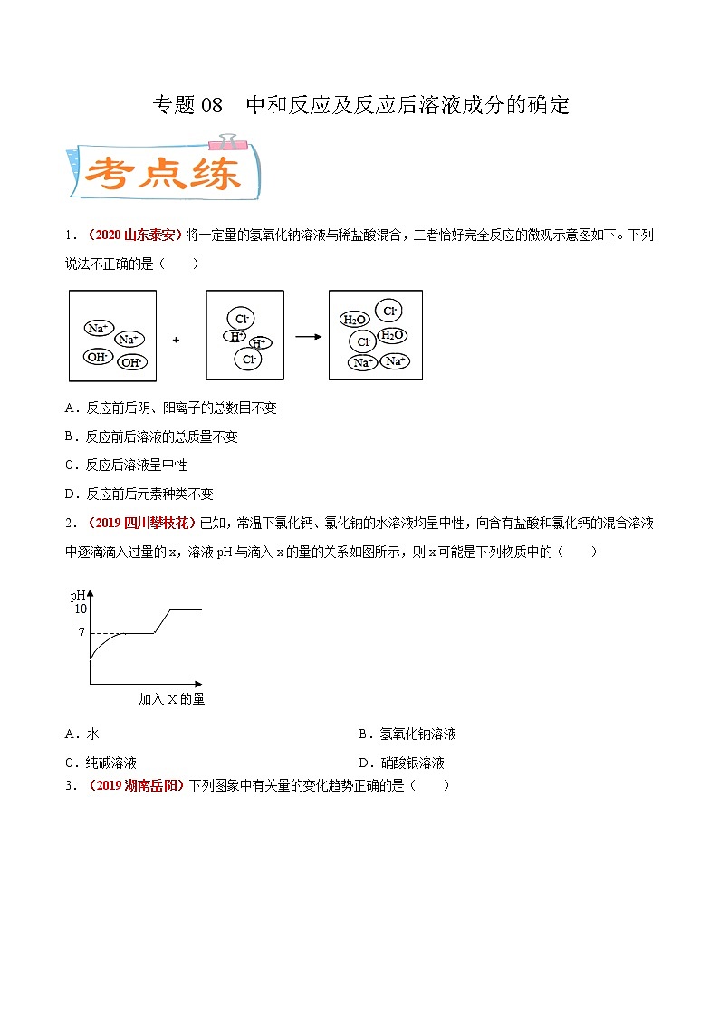 专题08 中和反应及反应后溶液成分的确定(考点专练)-备战2021年中考化学考点微专题(原卷版)01