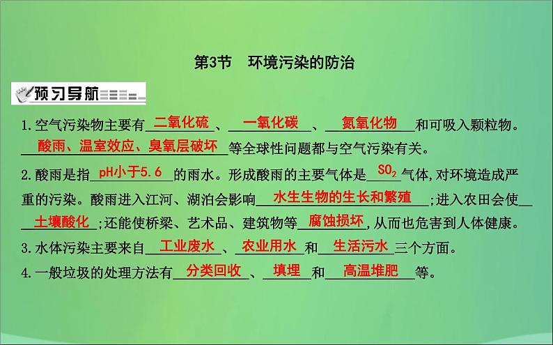 沪教版九年级化学下册 第9章 第3节 环境污染的防治 课件第1页