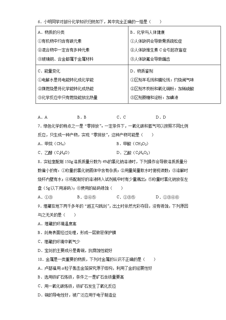 山东省威海市经济开发区 2020-2021学年九年级上学期期末化学试题(word版 含答案)02