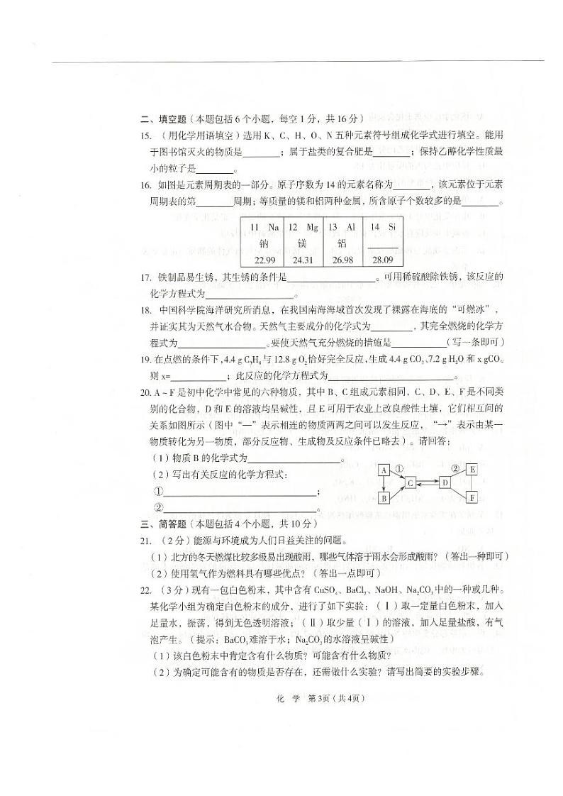 河南省河南师范大学附属中学 2020-2021学年 九年级下学期第二次月考化学试卷03