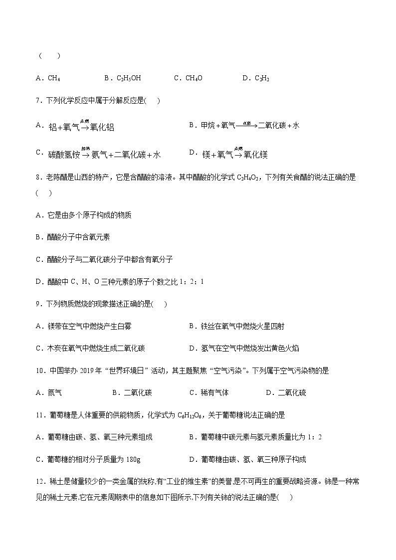 初中化学沪教版（上海）九年级第一学期第二章浩瀚的大气单元测试(含答案）02