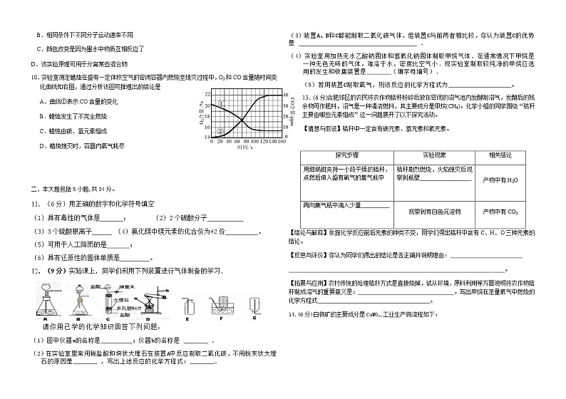 黄山市二中九年级2020年毕业班化学一模测试卷(含答案)02