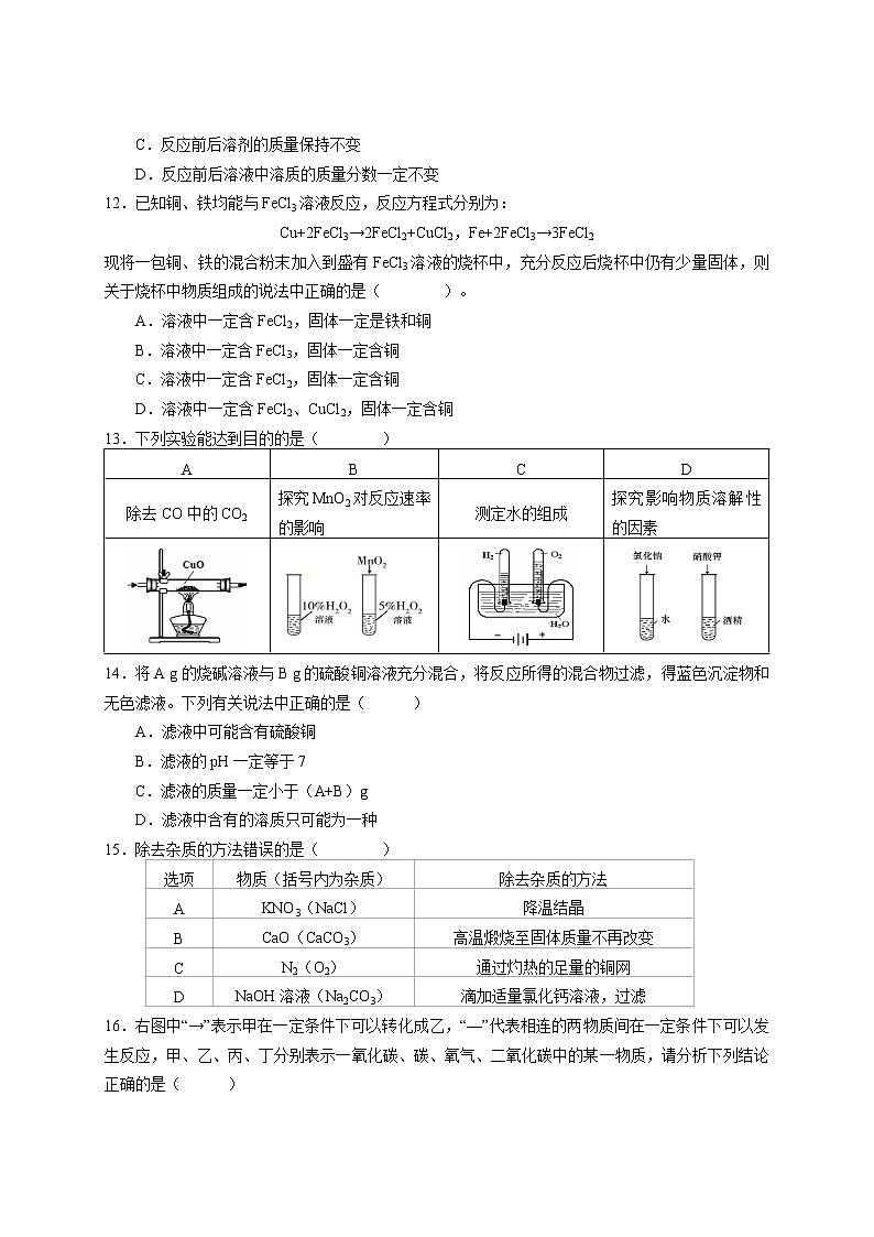2020年上海中考化学冲刺九年级模拟卷203