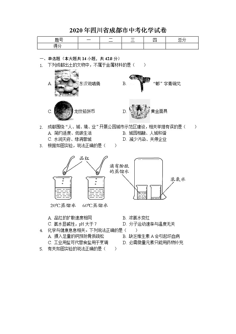 2020年四川省成都市中考化学试卷第1页