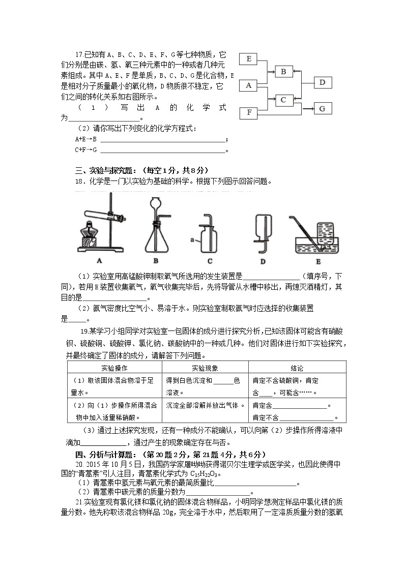 2021年湖北省宜城市中考适应性考试化学试题03