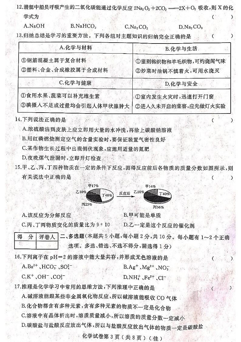 2021年黑龙江省佳木斯市中考模拟大考卷(三)化学试卷03