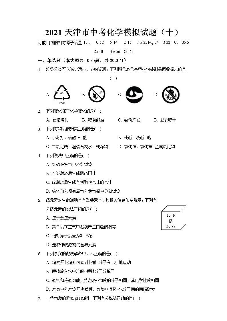 2021年天津市河?xùn)|區(qū)中考化學(xué)模擬試題（word版 含答案）第1頁(yè)