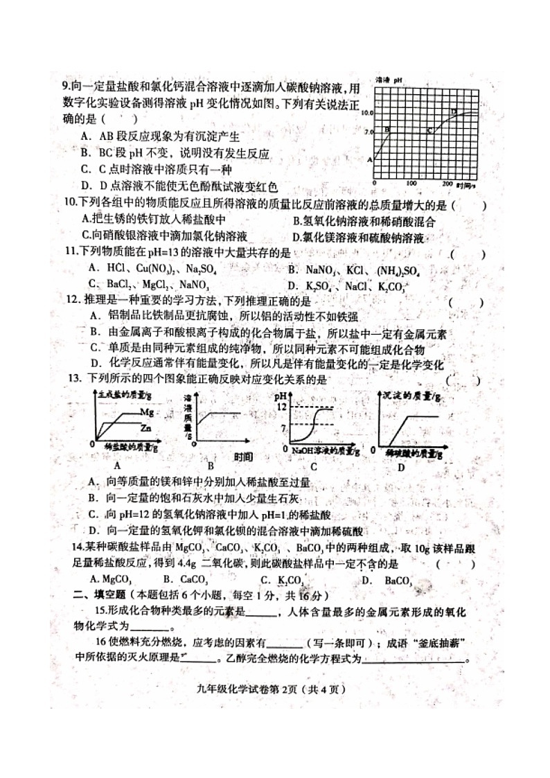 2021年河南省信阳市固始县九年级第一次适应性考试化学试题02